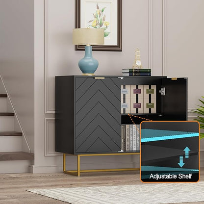 Scurrty Sideboard Buffet, Buffet Cabinet with Storage Set of 2, Sideboard Storage with Adjustable Shelf, Accient Cabinet for Living Room, Kitchen, Black