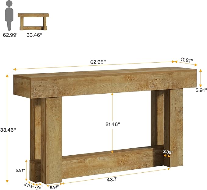 Tribesigns 63-Inch Wood Console Table, 2-Tier Narrow Long Farmhouse Entryway Table for Living Room, Hallway, Entrance