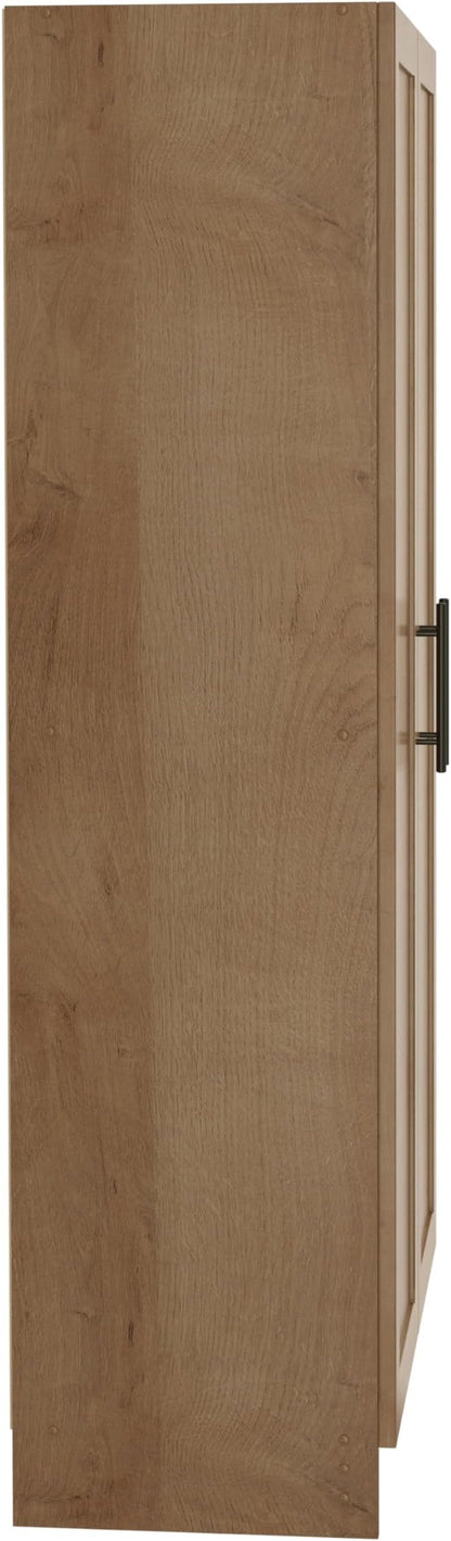 Prepac Natural Oak Elite 65" Tall Accent Kitchen Pantry Cabinet, Craft or Bathroom Storage Cabinet, Buffet Storage with Panel Doors, 3 Shelves, 32" W x 16.75" D x 65" H, Ideal for Home Organization
