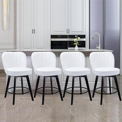 MINCETA Bar Stools Set of 4, PU Leather Barstools, 26 Inch Upholstered Counter Stools with Backrest and Footrest, Swivel Counter Height Barstools for Kitchen Island Home Bar White