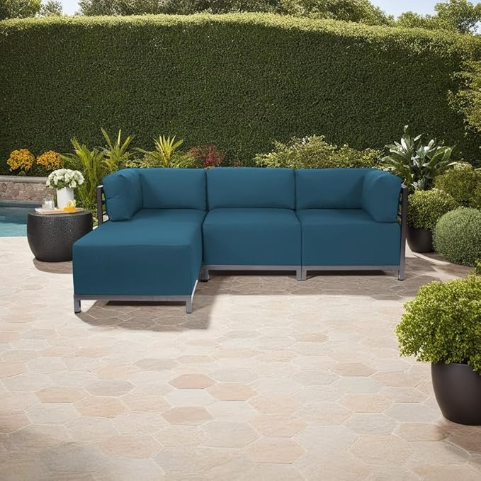 Howard Elliott Axis Chair with Cover for Both Indoor & Outdoor Seating, Cushioned Chair & Seating Titanium Frame Chair for Living Room, Office and Bedroom, 30.5 x 32.5 x 30 Inches, Seascape Turquoise