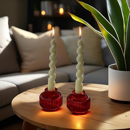 Kate Aspen Red Ribbed Taper Candle Holders for Candlesticks Set of 4 - Christmas Decor, Holiday Candle Holders, Red Candlesticks & Votive Candle Holder for Christmas Table Centerpieces