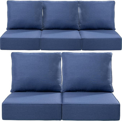 Luxury 22x24/22x25 6-Inch Outdoor Cushions for 5 Peice Patio Set - Set of 5 Outside Deep Seat Cushion for Porch Furniture Dining Swivel Chairs Loveseat Couch Sectional Sofa - Navy Blue