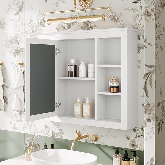 Bathroom Wall Cabinet with Mirror, 35'' x 27.5'' Medicine Cabinet with Mirror Door and Adjustable Shelves, Over Toilet Storage Cabinet, Wall-Mounted Bathroom Mirrors for Over Sink with Storage