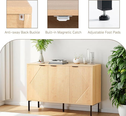 Buffet Sideboard Cabinet with Storage,45.98" Fluted Entryway Cabinet with 3 Doors and Shelves for Living Room,Hallyway