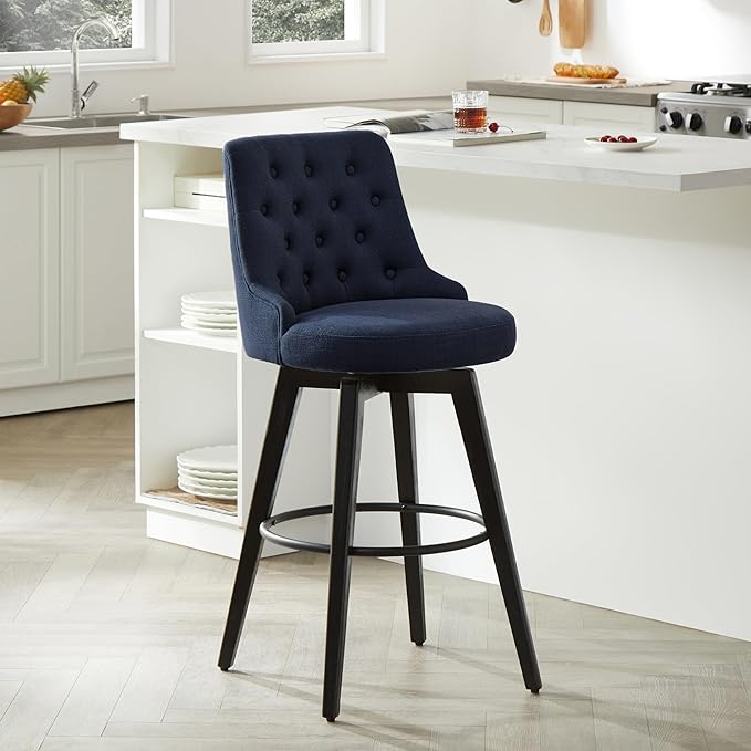 Watson & Whitely Bar Stools, 360° Swivel Upholstered Bar Stool with Back, 30" H Bar Height Barstools, Set of 2, Performance Fabric in Insignia Blue