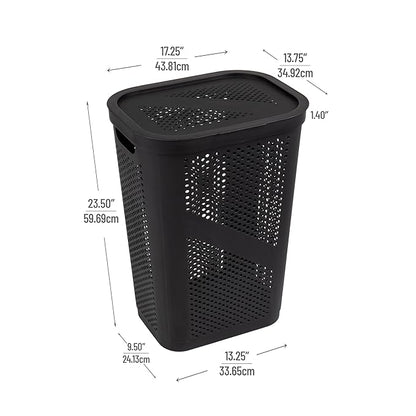 Mind Reader 60L Slim Laundry Hamper, Clothes Basket, Lid, Ventilated, Plastic, Set of 2, Black