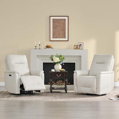 Watson & Whitely Power Recliner Chairs for Adults, Swivel Rocker Recliner W Power Headrest & Type-C Charger for Living Room, Faux Leather, Cream, RC015