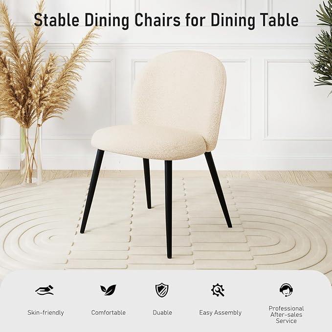 Upholstered Dining Chairs Set of 4, Modern Kitchen Side Chair with Padded Seat Comfortable Chenille Fabric Study Black Matel Legs,Desk Chair with Back for Dining Rooms, Beige
