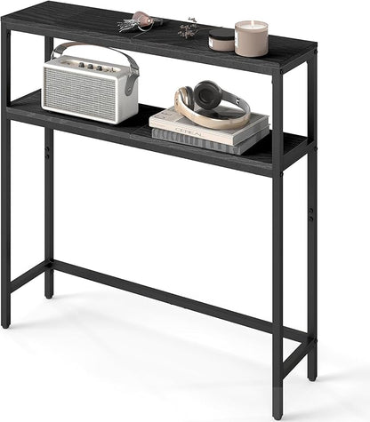 VASAGLE Console Table, 2-Tier Narrow Sofa Table with 2 Shelves, 7.9 x 31.5 x 31.5 Inches, for Living Room, Hallway, Entryway, Charcoal Gray and Ink Black ULNT130B22V1