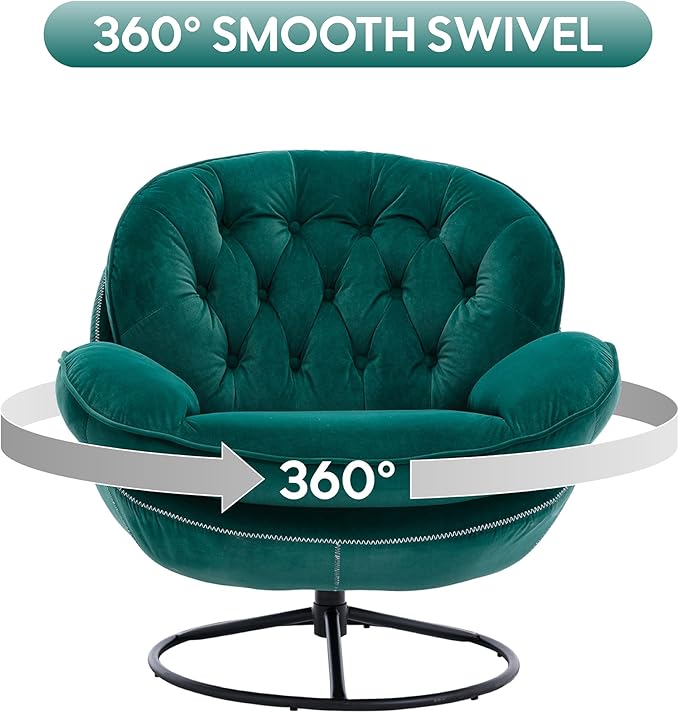 Set of 2 360° Swivel Modern Velvet Accent Chair with Ottoman | Mid-Century Button Tufted Lounge Chair for Living Room & Bedroom, Green