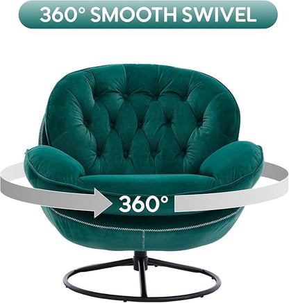 360° Swivel Modern Velvet Accent Chair with Ottoman | Mid-Century Button Tufted Lounge Chair for Living Room & Bedroom, Green