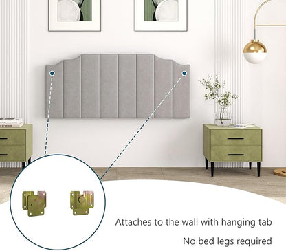 Queen Size Headboard Only, Velvet Wall Mounted Headboard Queen Size for Adjustable Bed, Modern Vertical Channel Design with Curved Tufted Upholstered Head Board and Luxury Soft Padded, Gray