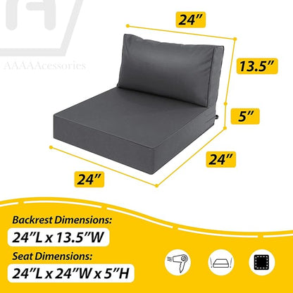 AAAAAcessories Outdoor Deep Seat Cushions, Waterproof, Fade-Resistant Patio Furniture Replacement Cushions, 24" x 24" x 5" + 24" x 13.5", Set of 4, Dark Gray