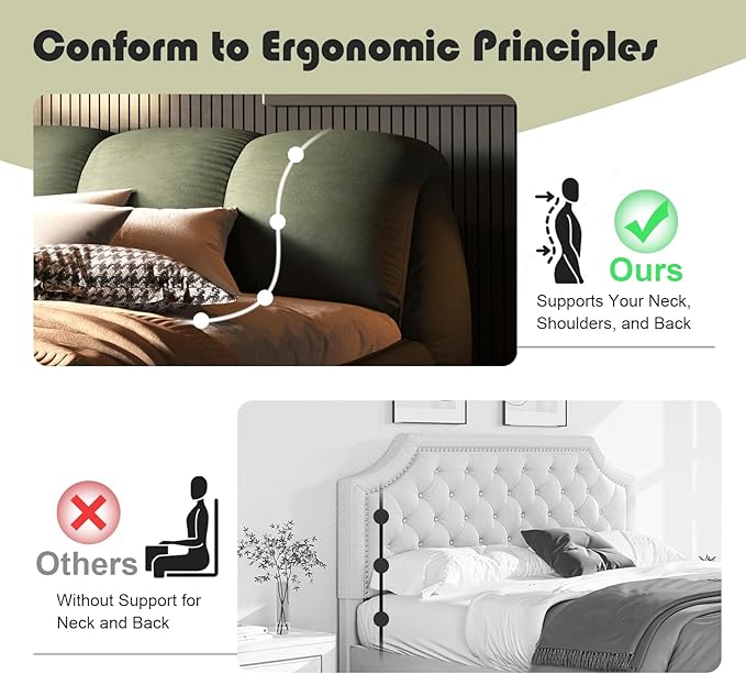 King Size Upholstered Platform Bed with Oversized Padded Backrest and Solid Wood Frame for Bedroom, Apartment Room, Green