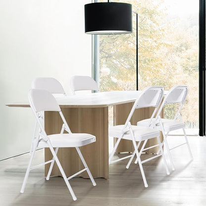 10 Pack Folding Chairs with Padded Seats, Padded Folding Chair with Steel Frame for Events Home Office, Pu Leather Folding Chair White