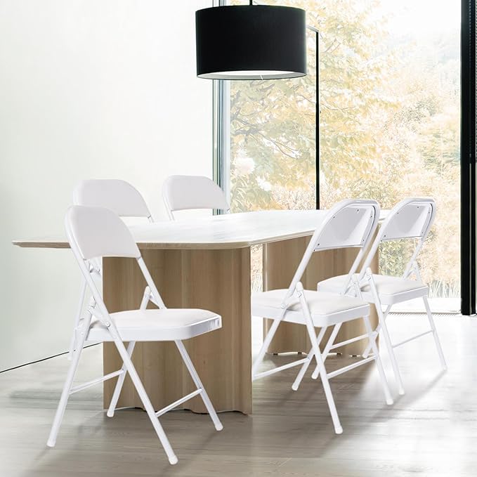 4 Pack Folding Chairs with Padded Seats, Padded Folding Chair with Steel Frame for Events Home Office, Pu Leather Folding Chair White