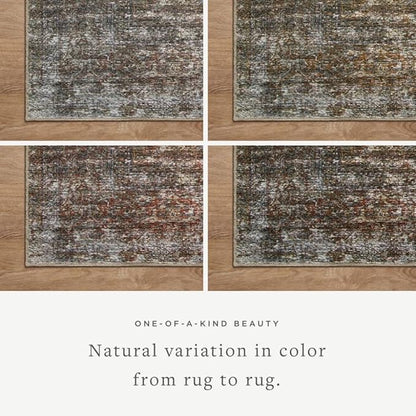 Loloi Amber Lewis Billie Collection, Tobacco & Rust 3'-6" x 5'-6" Area Rug – Antique & Distressed Accent Rugs for Living Room, Bedroom, Entryway & Hallway, No Shed High Traffic Area Home Decor Rug