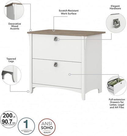 Bush Furniture Salinas 2 Drawer Lateral File Cabinet in Shiplap Gray and Pure White, Home Office Storage Solution, Organizer with Drawers for Workspace, Filing Unit