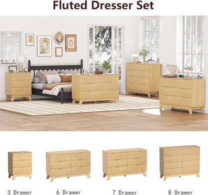 Fluted Dresser for Bedroom,7 Drawer Dresser for Closet,Storage Cabinet and Chest of Drawers with Gold Handle,TV Stand,Storage Organizer for Living Room,Hallway,Entryway,White