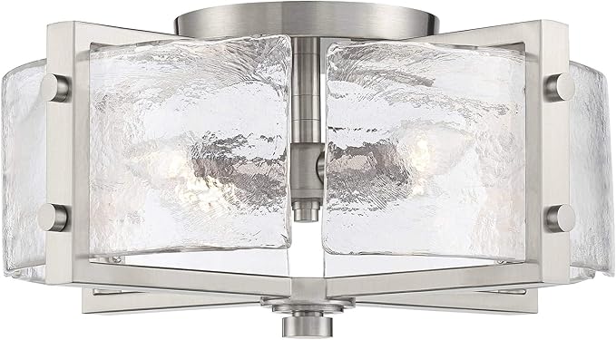 Bofea-Modern Semi Flush Mount Ceiling Light Chrome Drum Light Fixture with Hand-Blown Glass Shade 4-Lights Hallway Lighting Fixtures Farmhouse Ceiling Lights for Dining Room Foyer Entryway Lamp