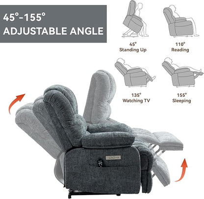 Power Lift Recliner Chair for Elderly with Heat Function, 8 Node Massage with 3 Selectable Modes, Oversized Electric Lift Recliner Single Sofa for Living Room with USB, Blue-Grey