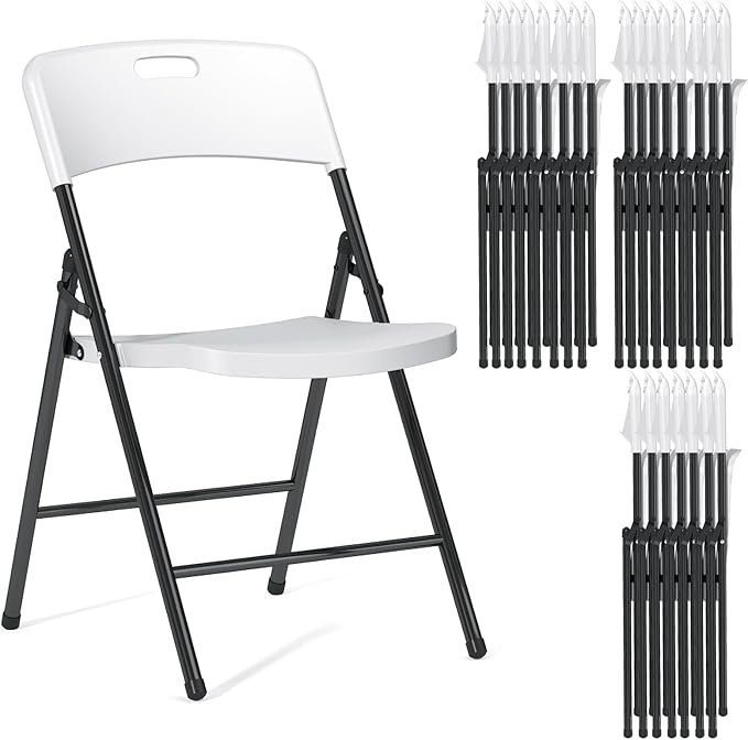 24 Pack Folding Chairs, 700lbs Capacity Heavy Duty Folding Chair with Reinfoced Steel Frame for Indoor/Outdoor Use, White Plastic Foldable Chairs for Party, Patio, Meeting, Wedding and School