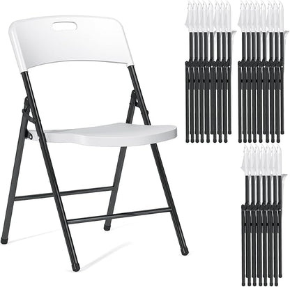 24 Pack Folding Chairs, 700lbs Capacity Heavy Duty Folding Chair with Reinfoced Steel Frame for Indoor/Outdoor Use, White Plastic Foldable Chairs for Party, Patio, Meeting, Wedding and School