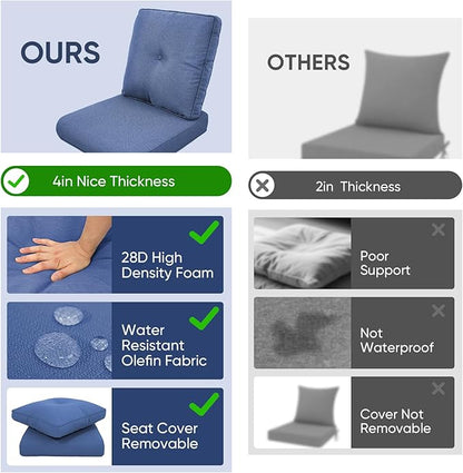 Patio Chair Cushions 6 Packs - Outside High Back Water-Resistant Cushion 22x24 with Zipper Cover for Outdoor Glider Rocking Chairs Loveseat 3-Seater Couch Sofa – Blue/Buckle