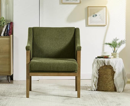 EALSON Modern Accent Chair Comfy Living Room Chair with Wooden Frame and Armrest Mid Century Upholstered Fabric Reading Lounge Armchair for Living Room/Bedroom/Reading/Balcony, Chenille Green