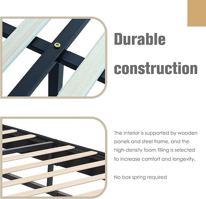 AGARTT Upholstered Platform Bed Frame Twin Size with Headboard and Footboard/Wooden Slats Support/No Box Spring Needed/Easy Assembly,Black Linen