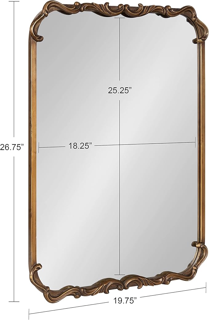 Kate and Laurel Brazelton Rounded Rectangle Ornate Traditional Mirror; 20 x 27; Gold; Ornamental Round Rectangular Classic Framed Wall Mirror