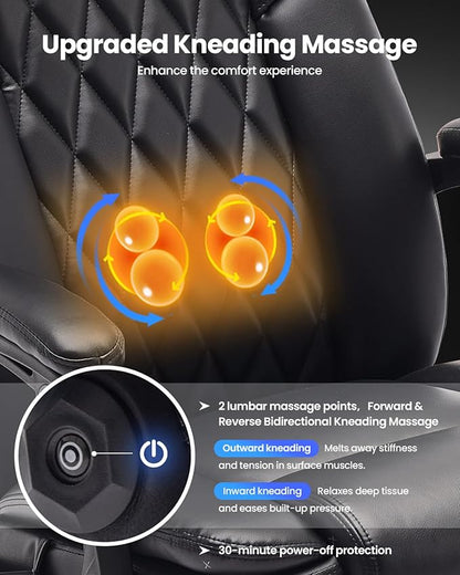 Big and Tall Office Chair 300lbs with 3D Kneading Massage Lumbar Support, Office Chairs for Back Pain Relief, Ergonomic Comfort 130° Reclining Desk Chairs Managerial Chairs for Heavy People