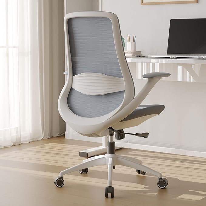 Ergonomic Mesh Office Chair, 330LBS Executive Desk Chair with Lumbar Support, 2D Armrests, Comfy Swivel Computer Task Chairs for Long Hours (Grey)