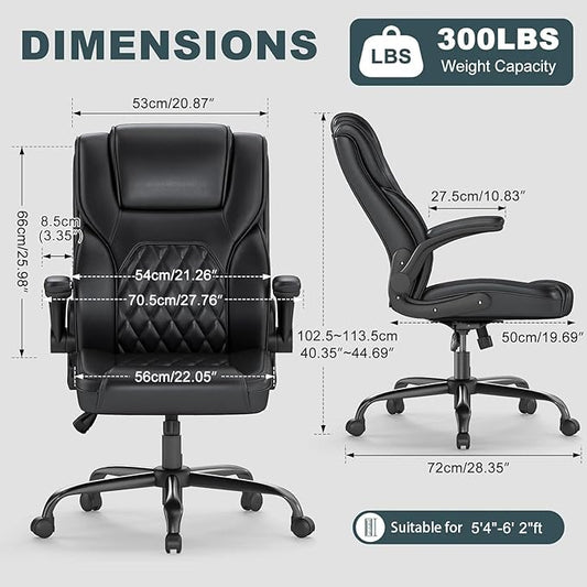 AnyGod Executive Office Chair, Comfy Ergonomic Computer Desk Chairs with Flip-up Armrests, Lumbar Support, High Back, 360° Swivel and Rocking Function for Home Office