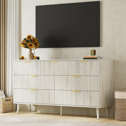 LYNSOM Fluted Dresser and Nightstand Sets 2 Piece, 1-Drawer Nightstands and 7-Drawers Dresser, Wood Bedroom Furniture Set for Home, Bedroom, Hallway, White