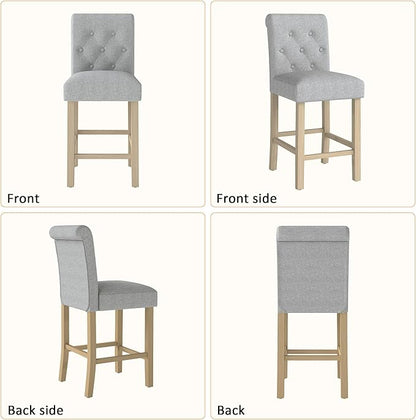 GOTMINSI 24" Bar Stools Set of 4 for Kitchen Island Upholstered Counter Height Bar Stools with Button Tufted Decoration Barstools Home Kitchen Island Wooden Bar Chairs Grey