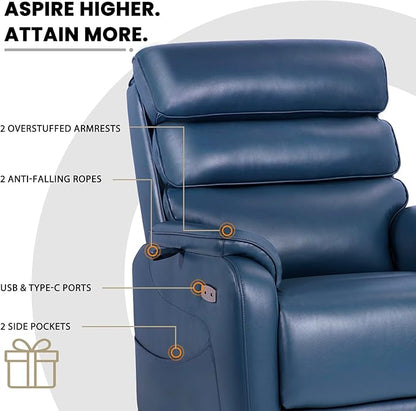 EONIX Dual Motor Lay Flat Power Lift Recliner Chair for Elderly, Electric Faux Leather Lift Chairs for Adults, 400lbs Heavy Duty Power Recliner Lift Sofa with Heat and Massage, Navy Blue