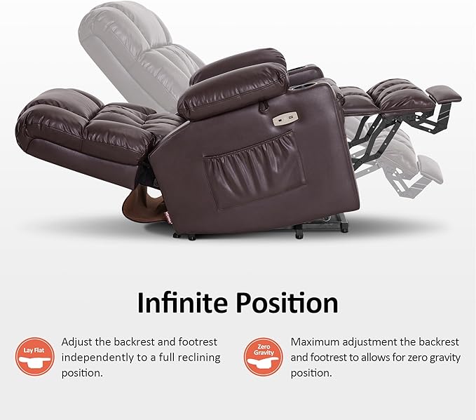 MCombo Dual Motor Small Power Lift Recliner Chair for Elderly, Lay Flat Lift Chair with Heat and Massage, Petite Lift Chair, Cup Holders, Faux Leather 7893 (Dark Brown, Small)