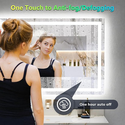 24x32 Inch RGB LED Bathroom Mirror Front Light and RGB Backlit Lighted Vanity Mirror for Bathroom Wall Mounted Dimmable Anti Fog Memory Shatter-Proof IP54 Waterproof Horizontal/Vertical