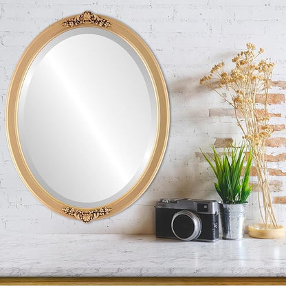 OVALCREST Oval Beveled Wall Mirror for Home Decor - Athena Style - Gold Spray - 26" x 22" Outside Dimensions