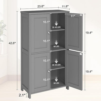 Nuturelly Bathroom Floor Storage Cabinet, Bathroom Organizers and Storage with Top Board & Metal Handles for Kitchen, Grey