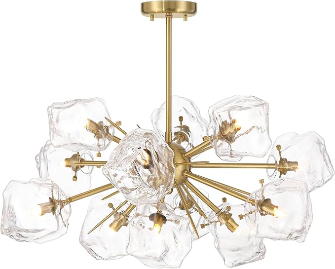 Possini Euro Design Klara 30" Modern Pendant Chandelier Ceiling Light Fixture Dining Room Over Table Kitchen Island Foyer Sputnik Hanging 12-Light LED Dimmable Clear Soft Gold Finish Glass Hallway