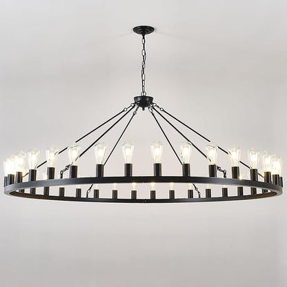 Large black wagon wheel chandelier 64 inch,36-Light Farmhouse wagon Wheel Chandeliers Round Industrial ceiling light fixtures for outdoor porch high ceilings Living Dining Room Foyer Entryway