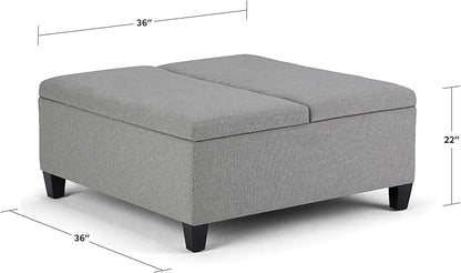 SIMPLIHOME Ellis 36 inch Wide Contemporary Square Coffee Table Storage Ottoman in Dove Grey Linen Look Fabric, Assembled, For the Living Room and Bedroom