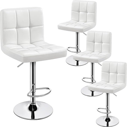 Yaheetech Bar Stools Set of 4, PU Leather Adjustable Swivel Barstools, Modern Armless Bar Chairs with Bigger Base, Thickened Seat Cushion, Square Island Barstools for Kitchen Island, White