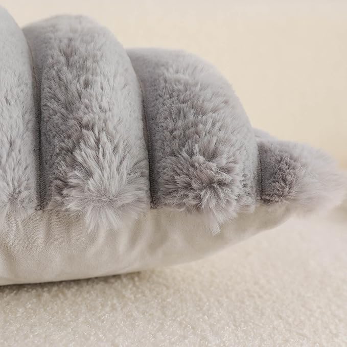 Neelvin Grey Faux Fur Cozy Soft Striped Decorative Throw Pillow Covers 24x24 inch Set of 2,Velvet Pillowcase Cushion Case for Sofa Couch