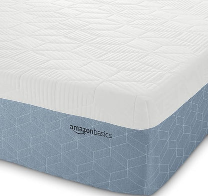 Amazon Basics Memory Foam Mattress, Medium Firm, Cooling Gel, King Size Mattress, CertiPUR-US® Certified Foam, 80 x 76 x 12 inches, White/Gray