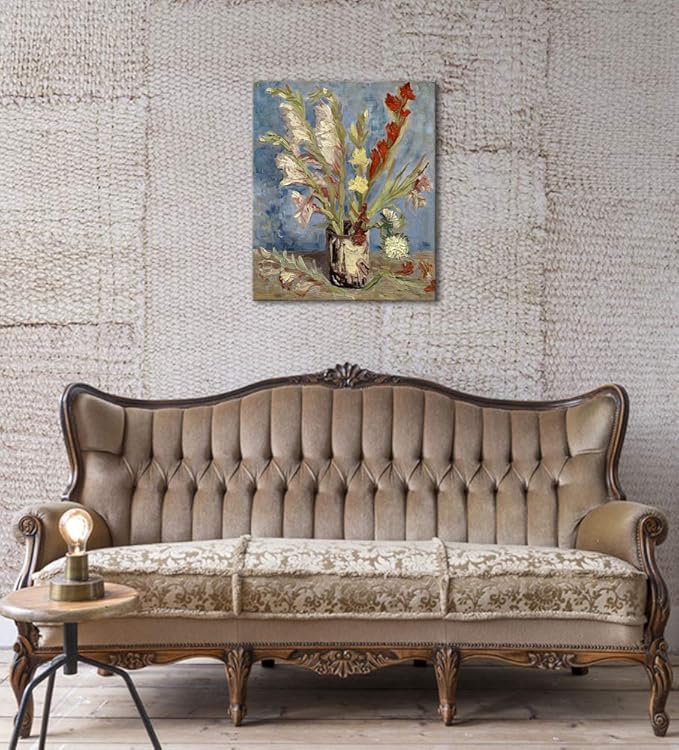 Wieco Art Vase with Gladioli and China Asters Large Modern Floral Giclee Canvas Prints Wall Art by Van Gogh Famous Artwork Oil Paintings Reproduction Abstract Flowers Pictures for Office Decor
