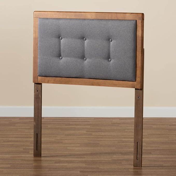 Mid-Century Marvel Fabric Upholstered Walnut Brown Finished Wood Headboard, Wall Mount Headboard Twin/Dark Gray